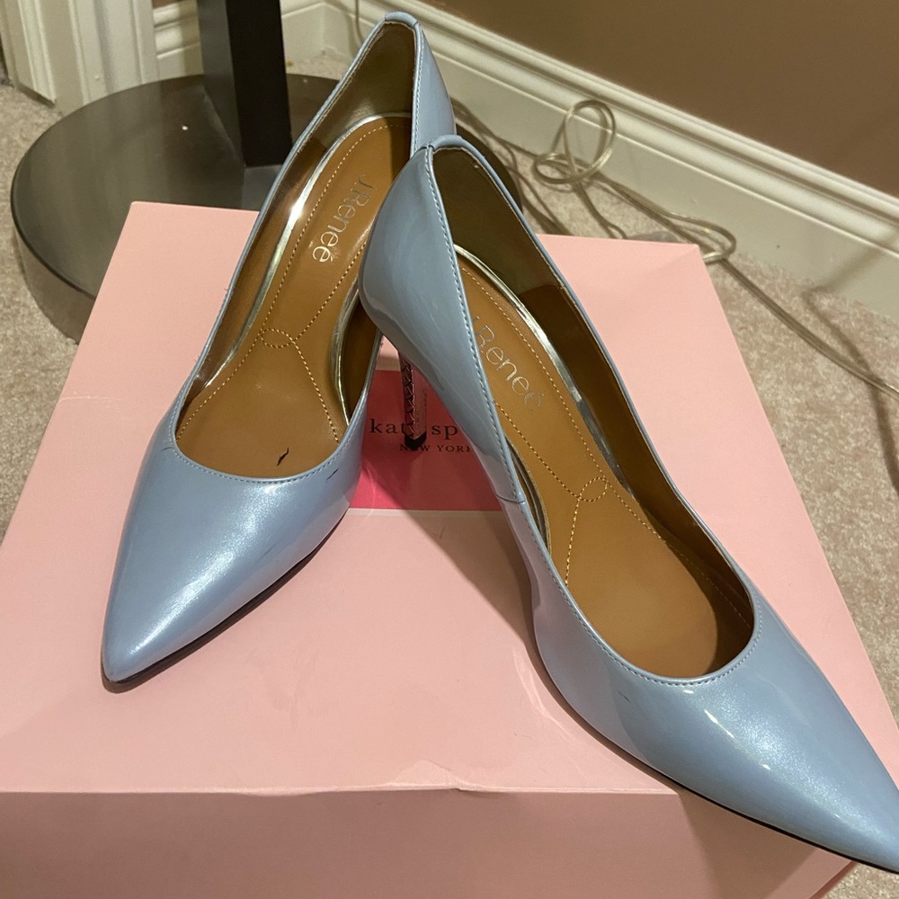 J Renee beautiful ice blue patent embossed 3in. heel. Box INC NOT originalNWOT